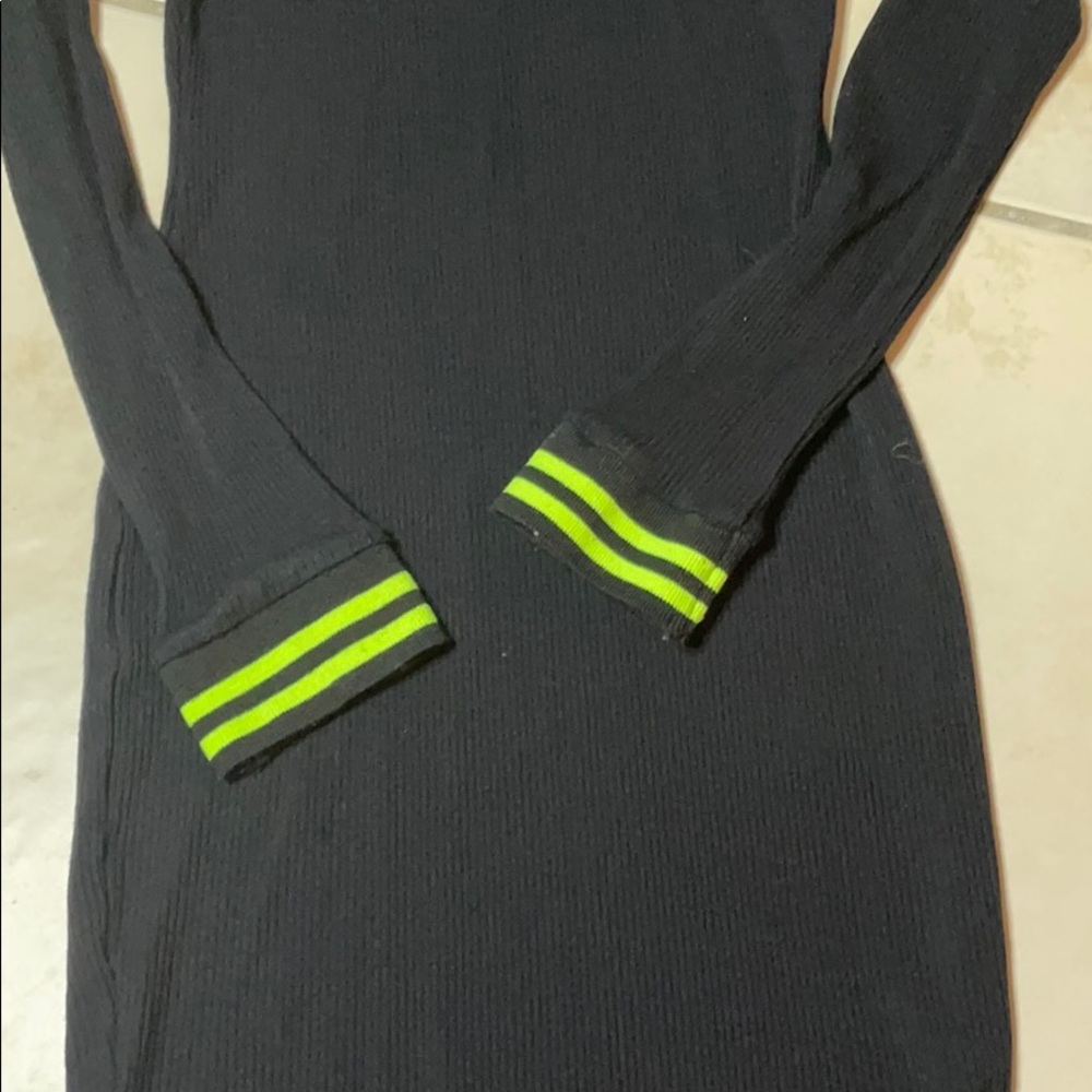 Green Neon Stripped Mini Ribbed Dress - Picture 3 of 4